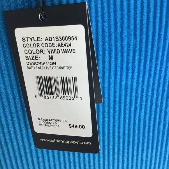 Adrianna Papell Ruffled Neck and Sleeve Mini Pleat Blouse Size Medium in Aqua - Picture 4 of 11